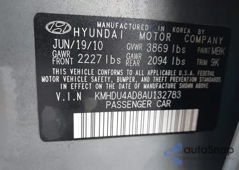 2010 Hyundai Elantra Gls from USA, damaged, VIN KMHDU4AD8AU132783
